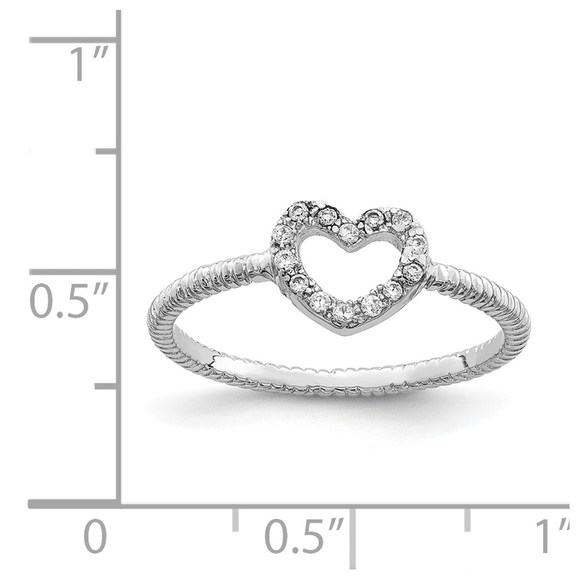 925 Sterling Silver Rhodium-plated Polished & Textured CZ Heart Ring - Picture 4 of 6